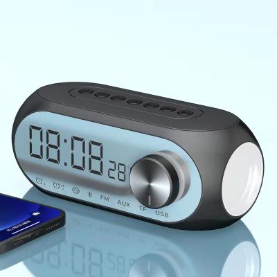 China 2020 Newest LED Flashing Light Mirror Dimmable High Quality Alarm Clock Show Hands Free FM Radio BT Calling Speaker With Microphone for sale