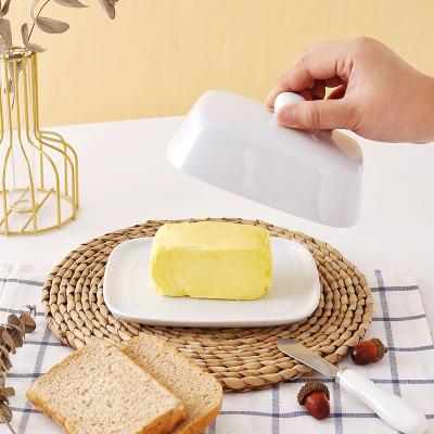 China Amazon Hotsales MOQ 200 Viable Custom Made Rectangle Porcelain White Ceramic Butter Dish With Lid for sale