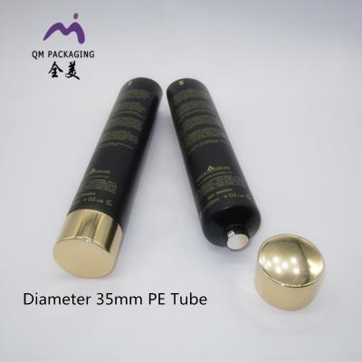 China Food Grade Luxury Black Finish PE Dia35mm 50ml 75ml 100ml Plastic Tube With Gold Aluminum Cap for sale