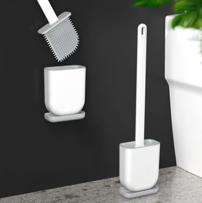 China Sustainable Silicone Toilet Brush Flat Head Soft Bristle Brush Holder Quick Drying Set for sale