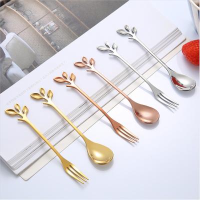 China Viable Creative Creative Gift Stainless Steel Fork Shape Leaf Shape Spoon And Fork for sale