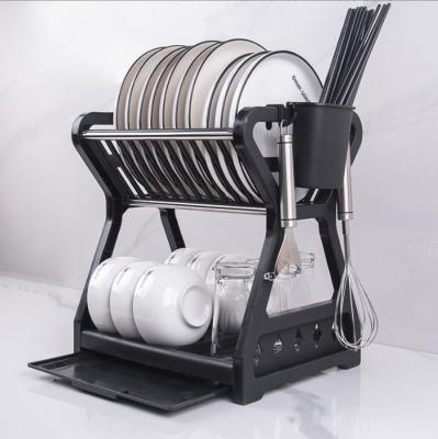 China Sustainable Multifunctional Storage Rack Household Double Layer Stainless Steel Kitchen Storage Dish Rack for sale