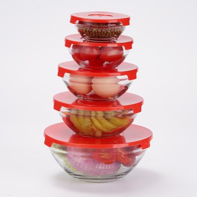 China 5 Pcs Sustainable Glass Bowl Set Decorative Clear Fruit Glass Dessert Bowl Set With Colorful Lid for sale