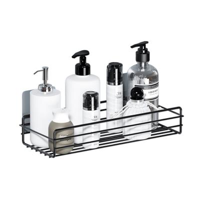 China New Minimalist Multifunctional Wrought Iron Bathroom Shelf Toiletries No Hole Wall Mounted Storage Rack for sale