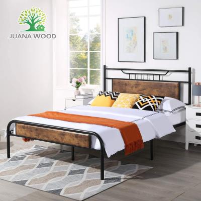 China Foldable Queen Size Bed Frame With Headboard Metal Platform Bed Wooden Frame With Footboard for sale