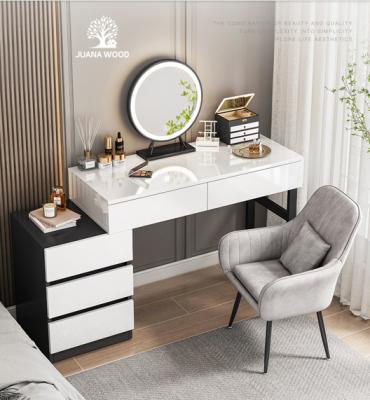 China Convertible Simple Modern Household Apartment Wooden Bedroom With Drawers Light Up Luxury Dressing Table Makeup Vanity Table With Mirror for sale