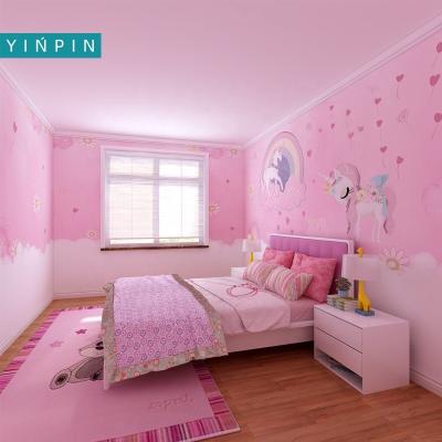 China Waterproof+ECO-Friendly Lovely Pink Unicorns Waterproof 3d Wallpaper For Girls Home Decoration for sale