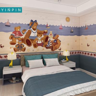 China Waterproof+ECO-Friendly New Trend Cartoon Bear Customize Decorative Mural Wallpaper For Kids Room for sale