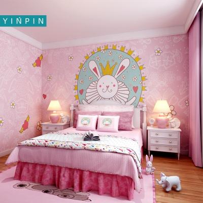 China Waterproof+ECO-Friendly Pink Cartoon Rabbit 3d Design Wallpaper For Kids Room for sale