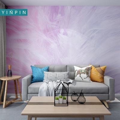 China Custom Waterproof+ECO-Friendly Beautiful Pink Feathers 3d Wall Murals Wallpaper For Home Decoration for sale