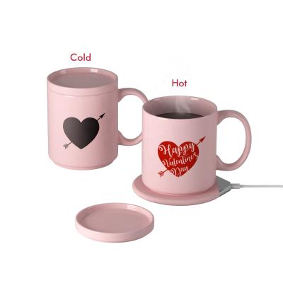 China USB Smart Cup Heater Coaster Temperature Heat Coffee Cup Viable Smart Temperature Control USB Cup Heated Thermos Mug for sale