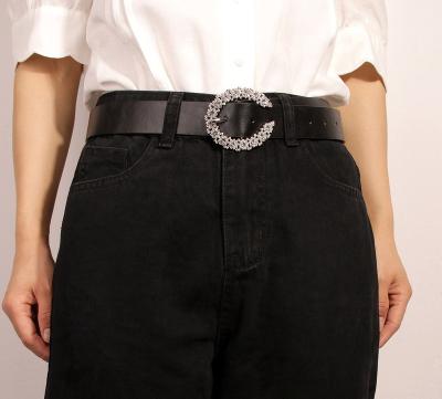 China White Women's Fashion PU C Shape Rhinestone Buckle Casual Elegant Leather Shiny Belts for sale