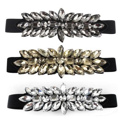 China High Stretch Interlockings Belt Women Rhinestone Beaded Crystal Stone Elastic Belt For Wedding Party for sale