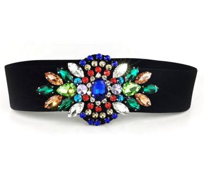 China High Elastic Multi Color Stretchy Ladies Wide Rhinestone Shiny Colorful Shiny Belt For Women Dress for sale