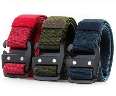 China New Design Comfortable Metal Gear Cut Out Nylon Woven Fabric Men's Tactical Army Training Strentch Elastic Belt Buckle for sale