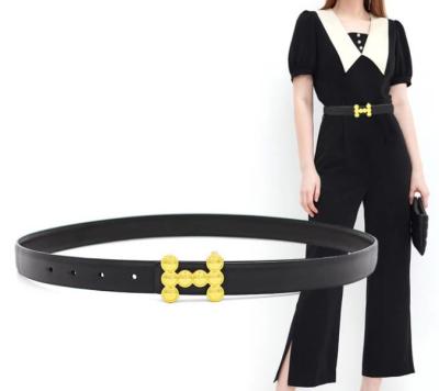 China Lady Thin Cowhide Leather Belt New H Shaped Simple Buckle Women Genuine Leather Thin Belt For Suit Dress Sweater for sale