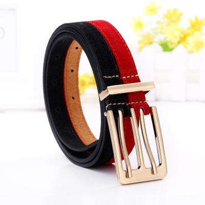 China High Quality Casual Two Pin Buckle Ladies Women Double Row Genuine Leather Belt For Dress Pants Jeans for sale