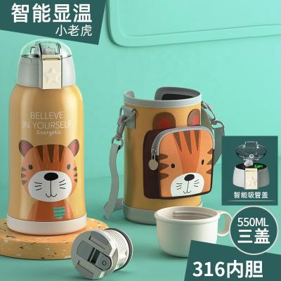 China PORTABLE 316 Stainless Steel 550ML Kids Thermos Cup Cute Cartoon Kids Water Cup With Smart Cover for sale