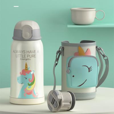 China 304 Stainless Steel PORTABLE Cute Cartoon Kids Thermos Cup 550ML Children's Straw Cup With Cup Holder for sale