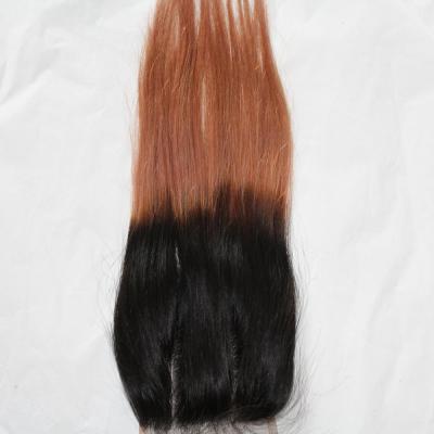 China Hot Selling Swiss Lace Two Tone Color Hair Closure Silky Straight Wave HZXHair 4*4 Peruvian Top Hair Closure for sale