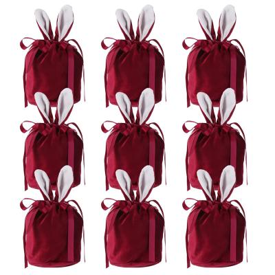 China Fashion Hot Sale Easter Bunny Ears Velvet Candy Bags Drawstring Gift Bags Envelope Bags Birthday Party Supplies for sale