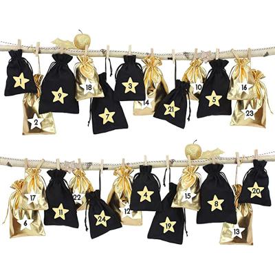 China Fashion Christmas Advent Calendar Gift Bag Wholesale Cotton DIY Countdown Calendar Date Bags Decor Bags and Clips for sale