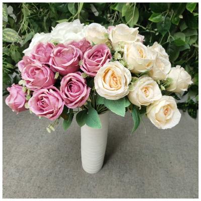 China Wedding Flower Headed Rose Attractive Artificial Fower Event Home Decoration 9 Tea Bouquet for sale