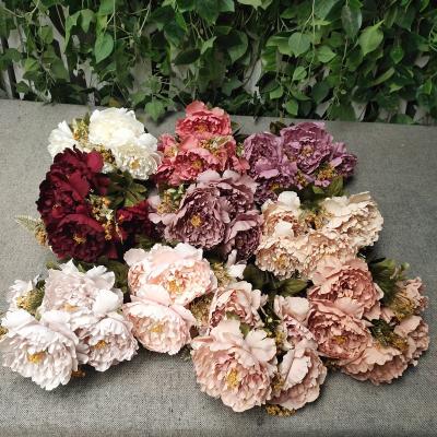 China Wedding Hot Sale Home Decoration Artificial Decoration 6 Heads Colorful Polish Peony Event Bunches for sale