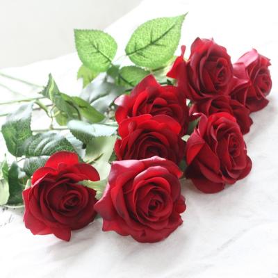 China Wedding Event Home Decoration Premium Simple Fundraiser Involving Plastic Flowers Long Stem Artificial Red Roses For Home Living Decor for sale