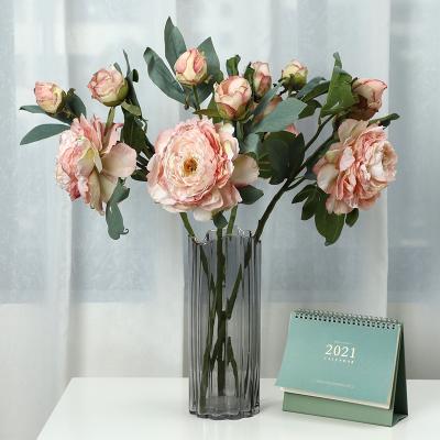 China Wedding High-Grade Plastic Silk Artificial And Dry Peony Bunch Of Flowers Event Home Decoration for sale