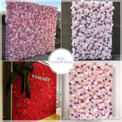 China Wedding Hot Sale 40*60cm Artificial Silk Flower Panels Wall Decoration Rose For Wall Designs for sale