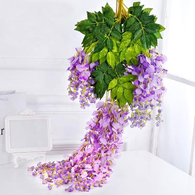 China Hot Selling Natual Touch 3 Branches Flowers Fake Hanging Artificial Flowers Wisteria For Wedding Decorations for sale