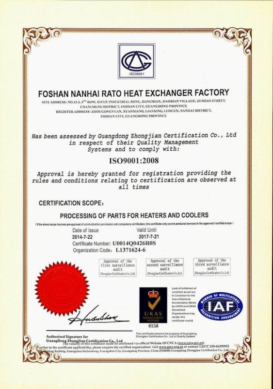 ISO9001 - Rato Heat Exchanger Factory