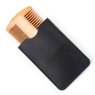 China Easy To Clean Natural Hair Styling Tool Oil Head Brush Wooden Pocket Wide And Fine Beard Double Sided Tooth Comb With Leather Case for sale