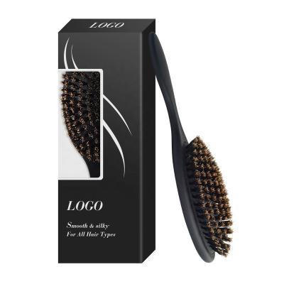 China 100% Private Label Black Boar Hair Massage Scalp Paddle Nondisposable Wholesale Hair Brush for sale