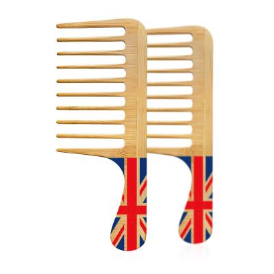 China New Products Disposable UV Flag Printing UK Large Bamboo Wooden Detangling Wide Tooth Comb for sale