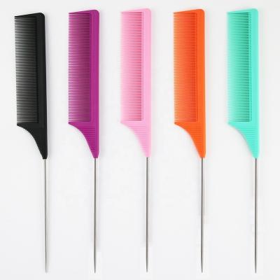 China Fashionable Appearance Highlight End-tooth Hair Styling Comb Professional Hairdressing Salon Middle Separate Hair Rat Tail Comb Pin Comb Heat Resistant Anti-Static for sale