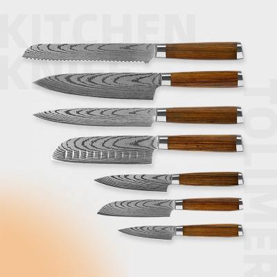 China Sustainable Wholesale 7pcs OEM Stainless Steel 7cr17Mov Kitchen Knife Set With Colorful Wooden Handle for sale