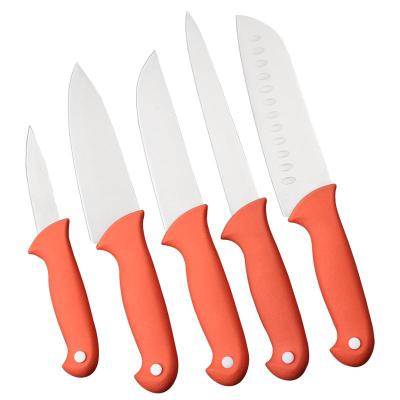 China Viable 5pcs Kitchen Knife Set 3CR13 Stainless Steel PP+TPR Orange Handle Professional Extremely Sharp Santoku Knife for sale