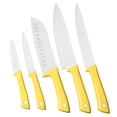 China Good quality 5pcs 3CR13 stainless steel handle kitchen knife set durable ultra sharp yellow santoku knife for sale