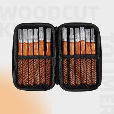 China Wholesale Viable Sharp Wooden Carving Knife Set Fruit Carving Knife 12pcs Storage Stainless Steel Easy Carving Knife With Oak Wood Handle for sale