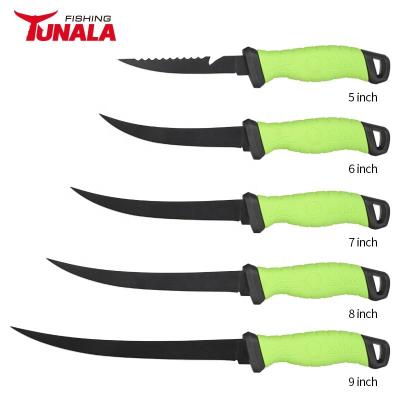 China Sustainable Amazon Sells Fillet Knife Black Coating Stainless Steel Fish Fillet Knife For Fishing PP+TPR Soft Handle for sale