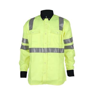 China Yellow Two Tone HT ANSI 107 Cotton FR Flame Fire Resistant Work Shirt Uniform Two Tone Button Closed FR Label Customized Label Logo for sale