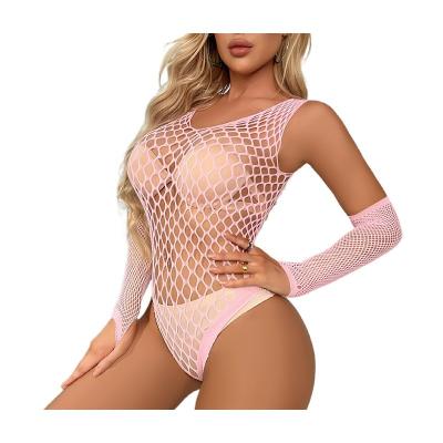 China Mesh Fabric custom color fishnet hollow out lingerie sexy see-through backless long-sleeve spandex bodystocking women sexy underwear for sale