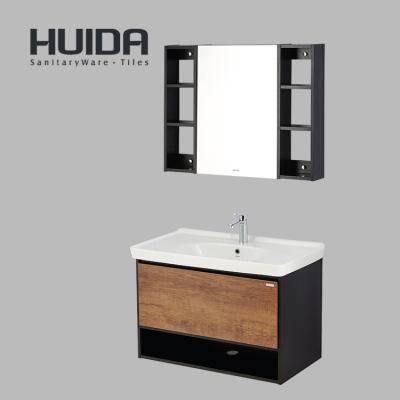 China Environmental Friendly Huida Plywood Material Wall-hung Black Single Sink Bathroom Vanity Cabinets for sale