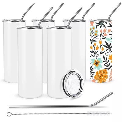 China Emoy Sustainable Wholesale White 20oz Metal Insulated Sippy Stainless Steel Sublimation Mugs Slim Tumbler Cup With Lid And Straw for sale