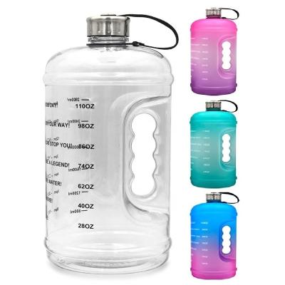 China Tritan PETG 3.78L Viable Motivational Plastic Jug With Time Marker Gallon Water Bottle For Fitness Gym Sports for sale