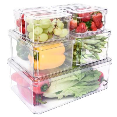 China Freshness Preservation Set Of 7 Clear Plastic Stackable Food Fridge Storage Organizer Box With Lid for sale