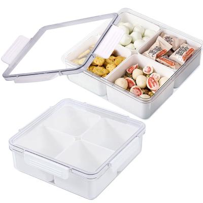 China Freshness Preservation Refrigerator Storage Fruit Vegetable Appetizer Serving Containers Divided Veggie Tray With 4 Compartment for sale