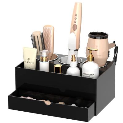 China Bathroom Countertop Tool Organizer Holder Acrylic Hair Dryer and Stocked Styling Organizer with Drawer for sale